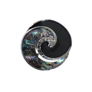 Coronet Abalone Swirl Magnetic Brooch Black Silver NWT Boutique Jewelry Gift